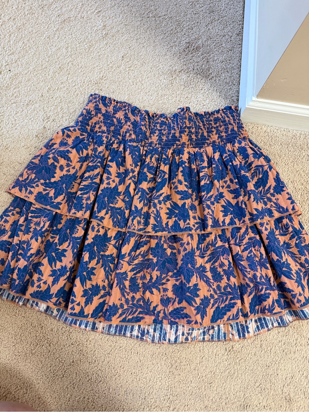 Universal Thread Coral and Navy Floral Tiered Skirt